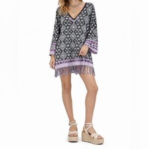 Free People Knit Poncho Fringe Mini Dress Mod Size Small